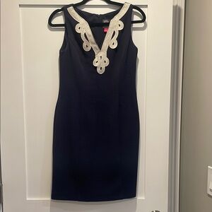Vince Camuto Blue and White Embellished Mini Dress